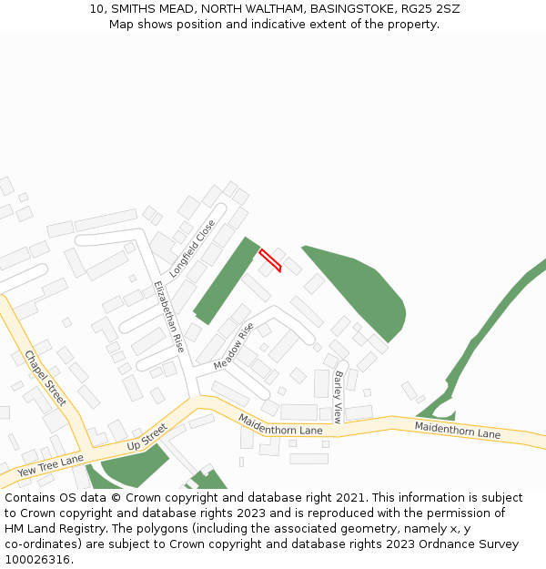 10, SMITHS MEAD, NORTH WALTHAM, BASINGSTOKE, RG25 2SZ: Location map and indicative extent of plot