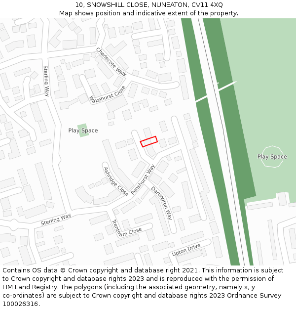 10, SNOWSHILL CLOSE, NUNEATON, CV11 4XQ: Location map and indicative extent of plot