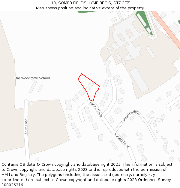 10, SOMER FIELDS, LYME REGIS, DT7 3EZ: Location map and indicative extent of plot