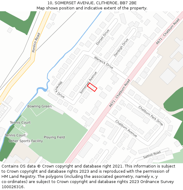 10, SOMERSET AVENUE, CLITHEROE, BB7 2BE: Location map and indicative extent of plot