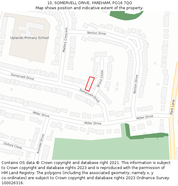 10, SOMERVELL DRIVE, FAREHAM, PO16 7QG: Location map and indicative extent of plot