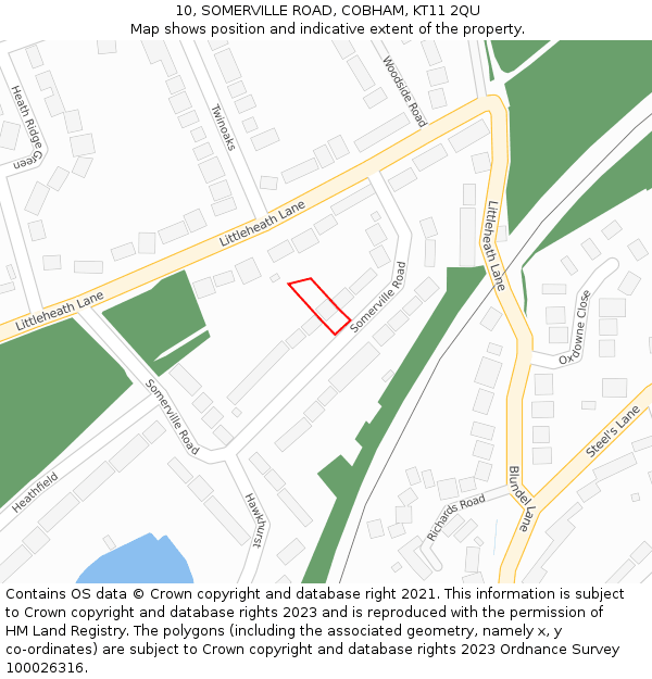 10, SOMERVILLE ROAD, COBHAM, KT11 2QU: Location map and indicative extent of plot