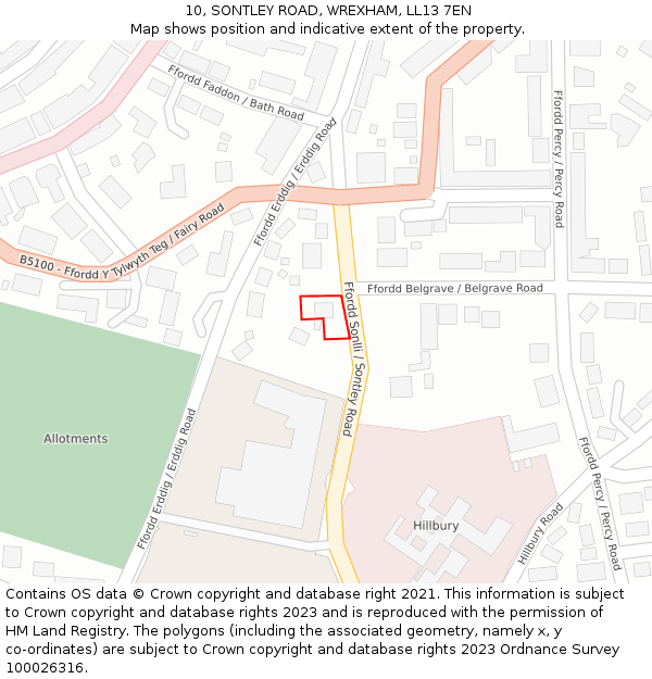 10, SONTLEY ROAD, WREXHAM, LL13 7EN: Location map and indicative extent of plot