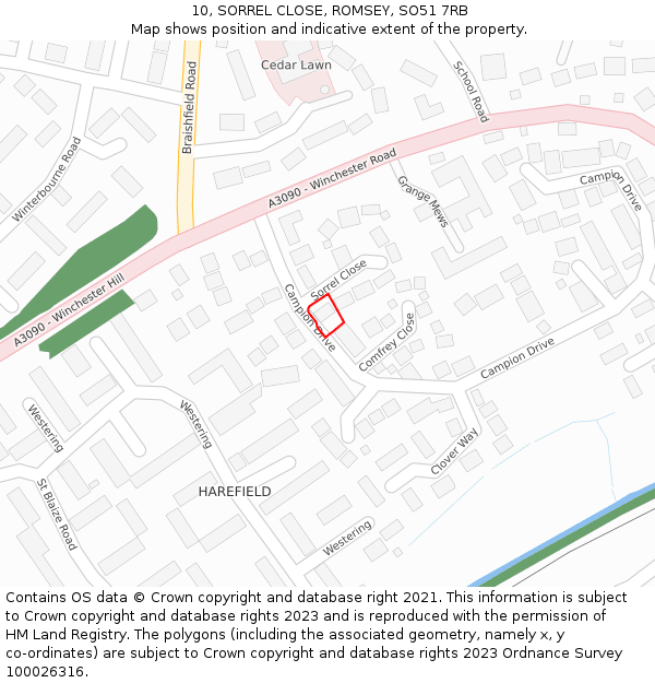 10, SORREL CLOSE, ROMSEY, SO51 7RB: Location map and indicative extent of plot