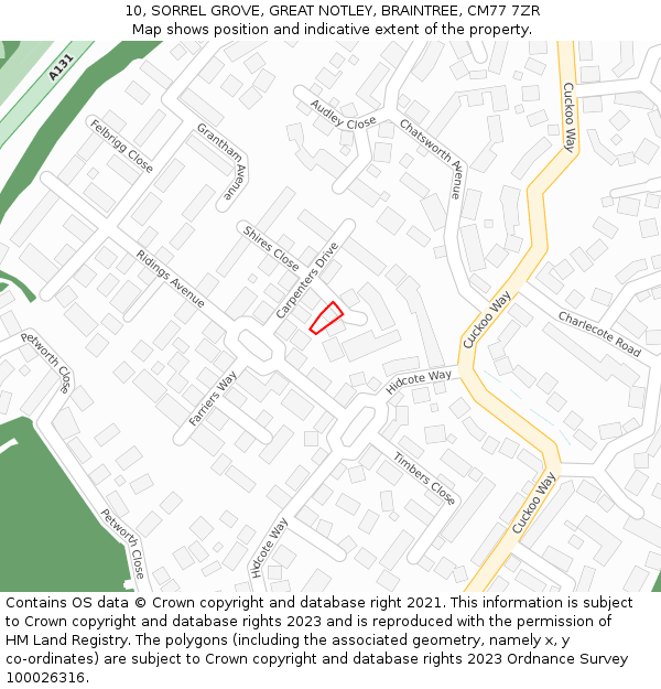 10, SORREL GROVE, GREAT NOTLEY, BRAINTREE, CM77 7ZR: Location map and indicative extent of plot