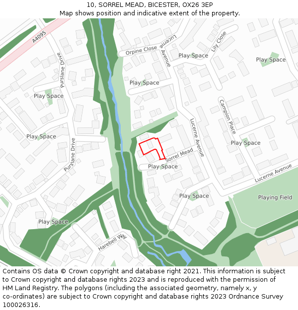 10, SORREL MEAD, BICESTER, OX26 3EP: Location map and indicative extent of plot