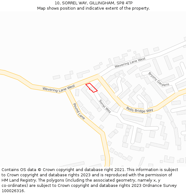 10, SORREL WAY, GILLINGHAM, SP8 4TP: Location map and indicative extent of plot