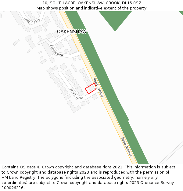 10, SOUTH ACRE, OAKENSHAW, CROOK, DL15 0SZ: Location map and indicative extent of plot