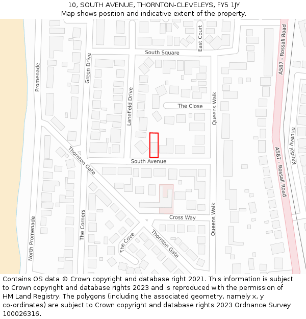10, SOUTH AVENUE, THORNTON-CLEVELEYS, FY5 1JY: Location map and indicative extent of plot
