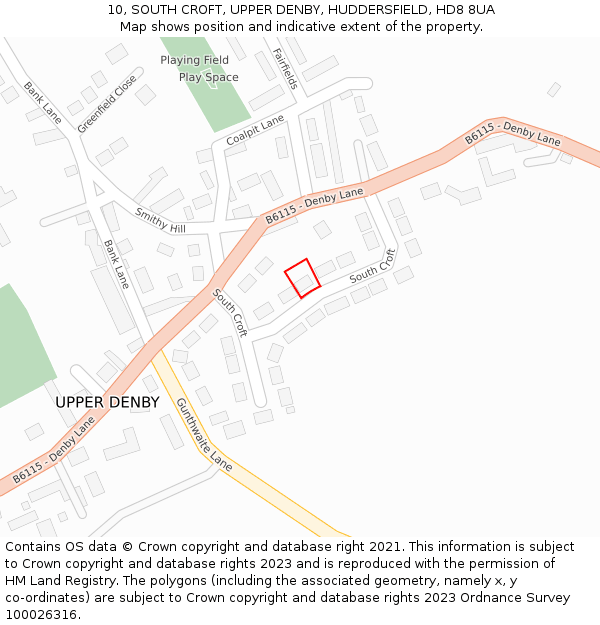 10, SOUTH CROFT, UPPER DENBY, HUDDERSFIELD, HD8 8UA: Location map and indicative extent of plot