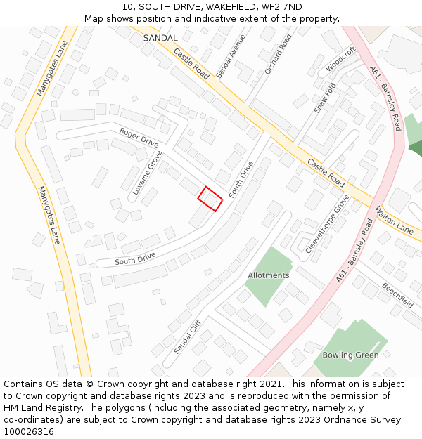 10, SOUTH DRIVE, WAKEFIELD, WF2 7ND: Location map and indicative extent of plot