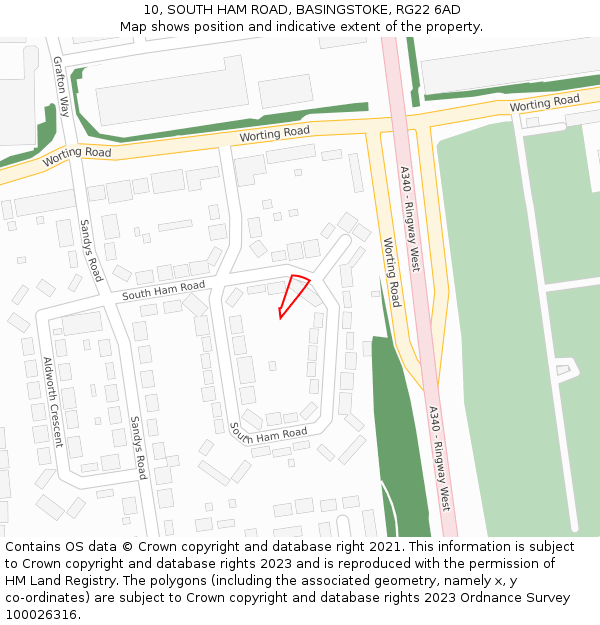 10, SOUTH HAM ROAD, BASINGSTOKE, RG22 6AD: Location map and indicative extent of plot