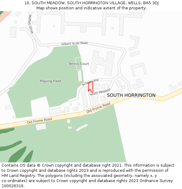 10, SOUTH MEADOW, SOUTH HORRINGTON VILLAGE, WELLS, BA5 3DJ: Location map and indicative extent of plot