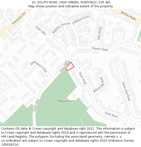 10, SOUTH ROAD, HIGH GREEN, SHEFFIELD, S35 4JN: Location map and indicative extent of plot