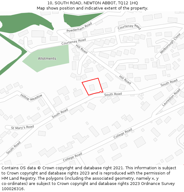 10, SOUTH ROAD, NEWTON ABBOT, TQ12 1HQ: Location map and indicative extent of plot