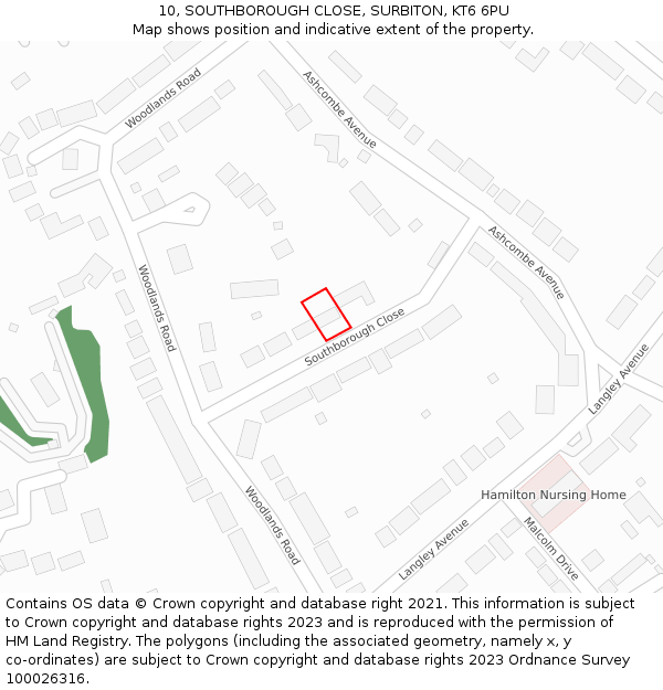 10, SOUTHBOROUGH CLOSE, SURBITON, KT6 6PU: Location map and indicative extent of plot