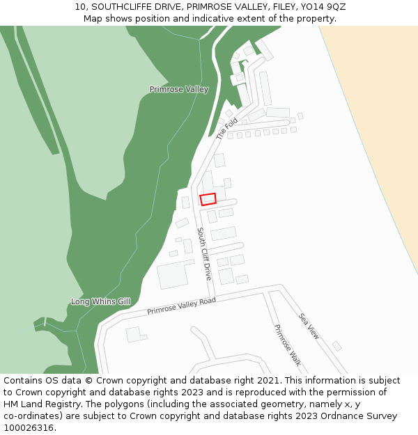 10, SOUTHCLIFFE DRIVE, PRIMROSE VALLEY, FILEY, YO14 9QZ: Location map and indicative extent of plot