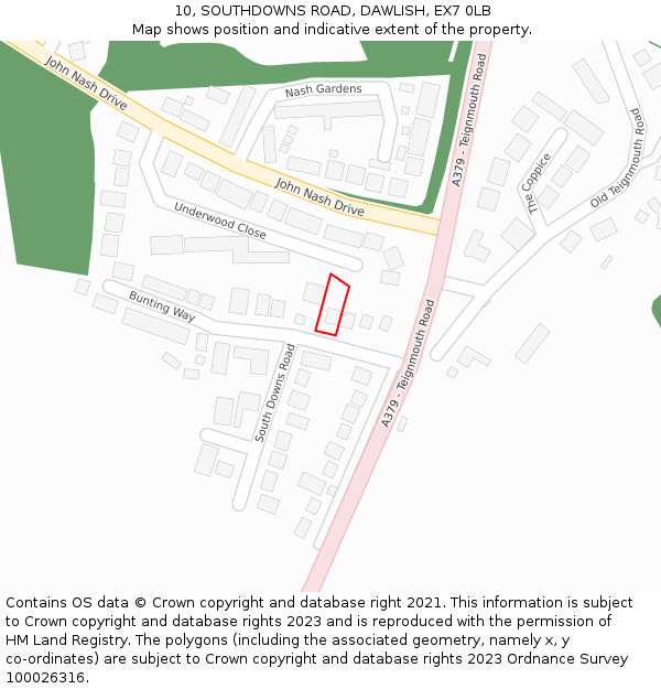10, SOUTHDOWNS ROAD, DAWLISH, EX7 0LB: Location map and indicative extent of plot