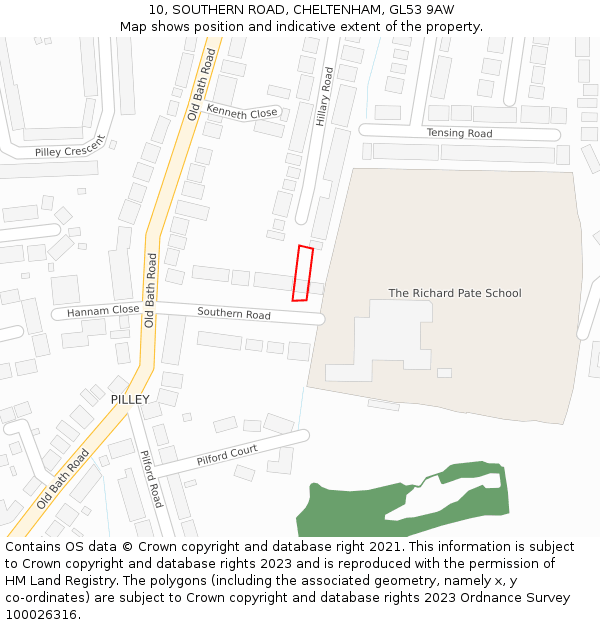 10, SOUTHERN ROAD, CHELTENHAM, GL53 9AW: Location map and indicative extent of plot