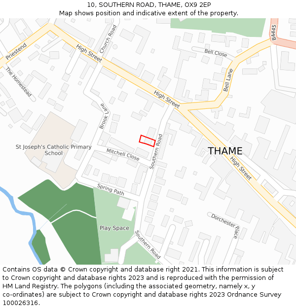 10, SOUTHERN ROAD, THAME, OX9 2EP: Location map and indicative extent of plot