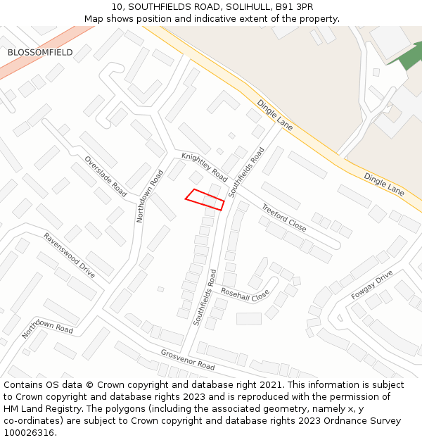 10, SOUTHFIELDS ROAD, SOLIHULL, B91 3PR: Location map and indicative extent of plot