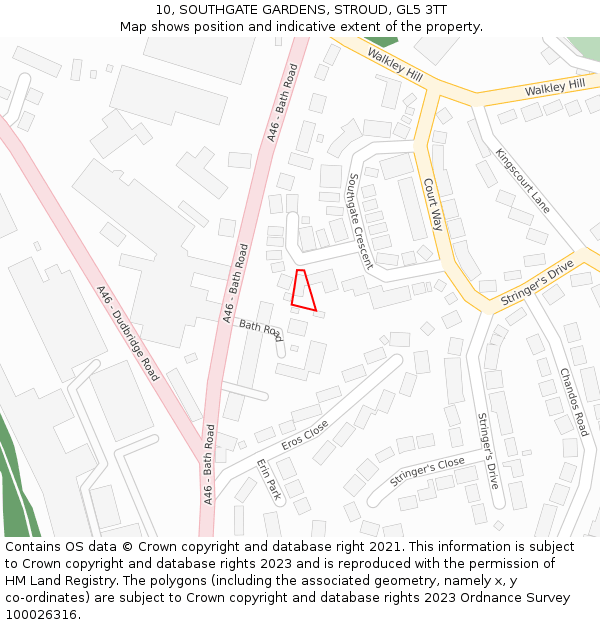 10, SOUTHGATE GARDENS, STROUD, GL5 3TT: Location map and indicative extent of plot