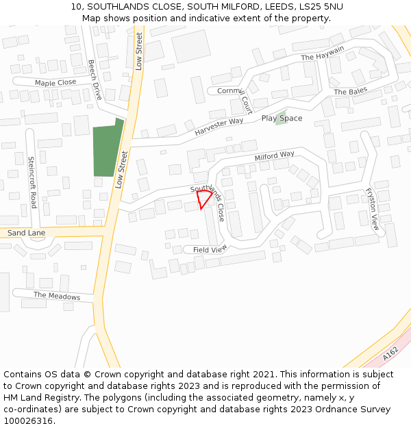 10, SOUTHLANDS CLOSE, SOUTH MILFORD, LEEDS, LS25 5NU: Location map and indicative extent of plot