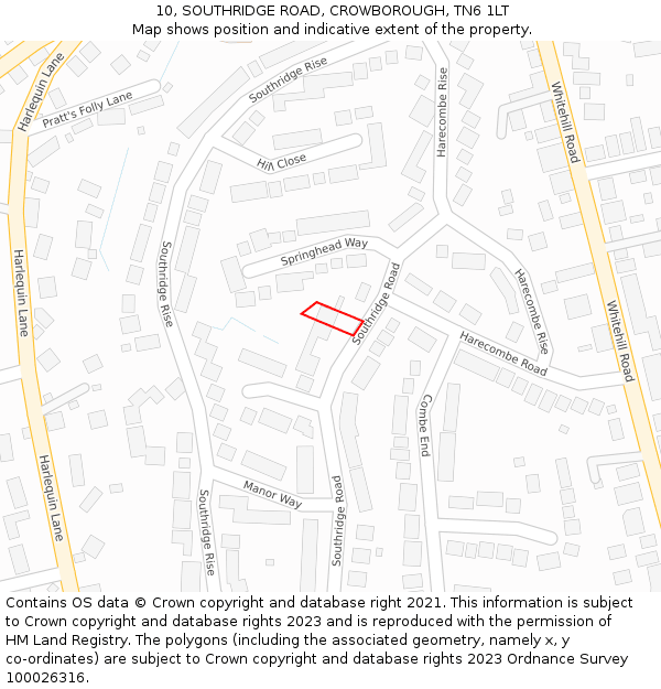 10, SOUTHRIDGE ROAD, CROWBOROUGH, TN6 1LT: Location map and indicative extent of plot