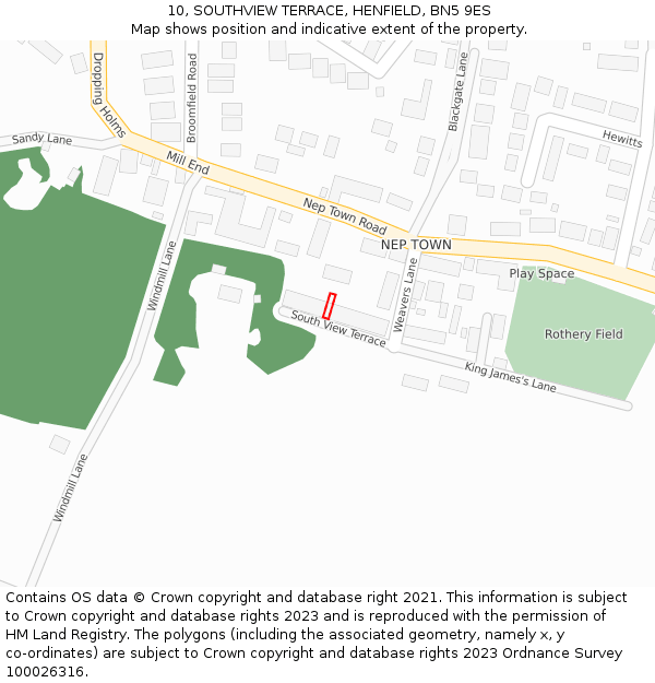 10, SOUTHVIEW TERRACE, HENFIELD, BN5 9ES: Location map and indicative extent of plot