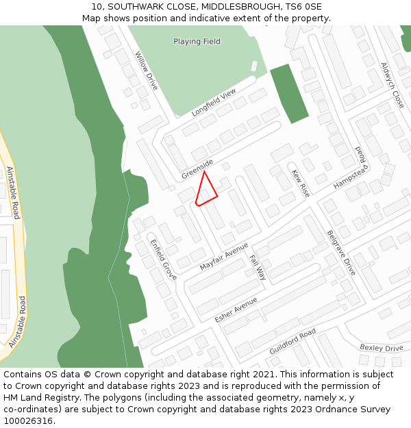 10, SOUTHWARK CLOSE, MIDDLESBROUGH, TS6 0SE: Location map and indicative extent of plot