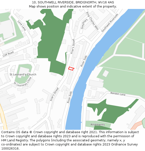 10, SOUTHWELL RIVERSIDE, BRIDGNORTH, WV16 4AS: Location map and indicative extent of plot