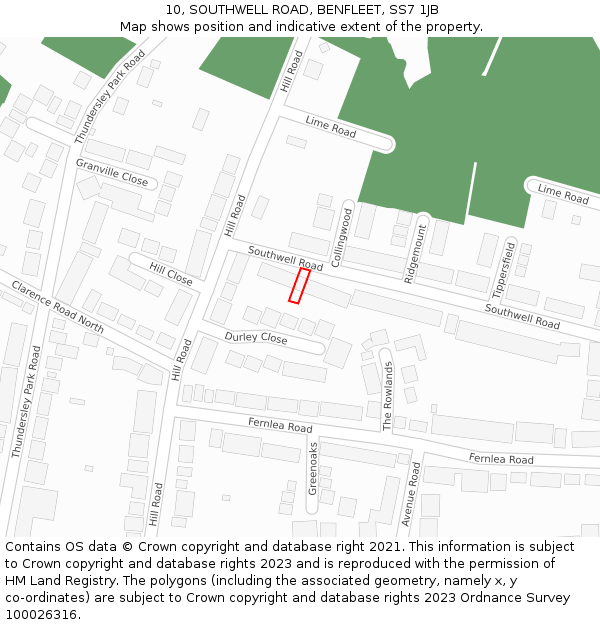 10, SOUTHWELL ROAD, BENFLEET, SS7 1JB: Location map and indicative extent of plot