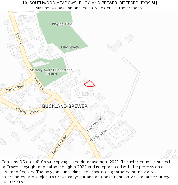 10, SOUTHWOOD MEADOWS, BUCKLAND BREWER, BIDEFORD, EX39 5LJ: Location map and indicative extent of plot