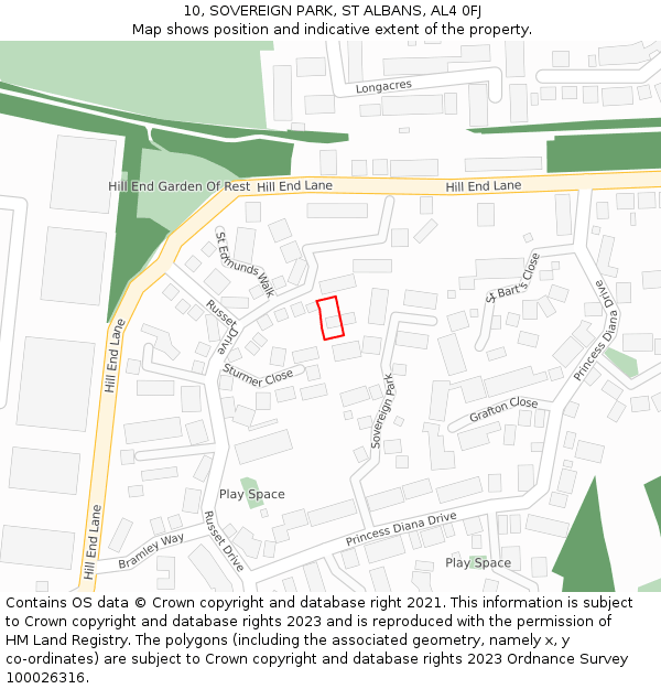 10, SOVEREIGN PARK, ST ALBANS, AL4 0FJ: Location map and indicative extent of plot