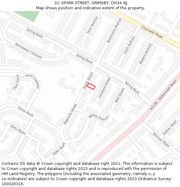 10, SPARK STREET, GRIMSBY, DN34 4JJ: Location map and indicative extent of plot