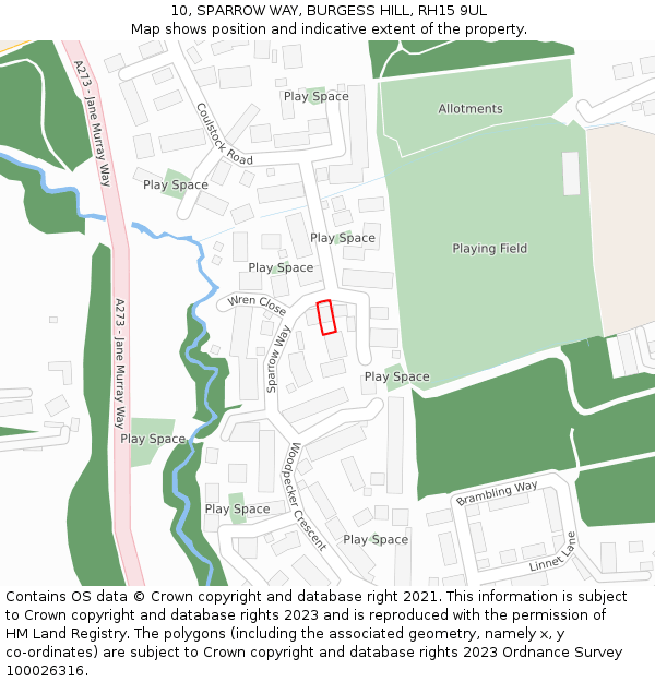 10, SPARROW WAY, BURGESS HILL, RH15 9UL: Location map and indicative extent of plot