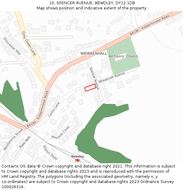 10, SPENCER AVENUE, BEWDLEY, DY12 1DB: Location map and indicative extent of plot