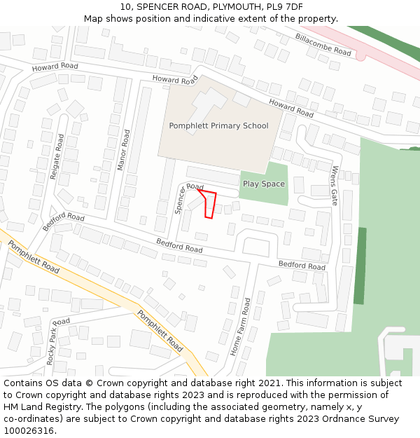 10, SPENCER ROAD, PLYMOUTH, PL9 7DF: Location map and indicative extent of plot