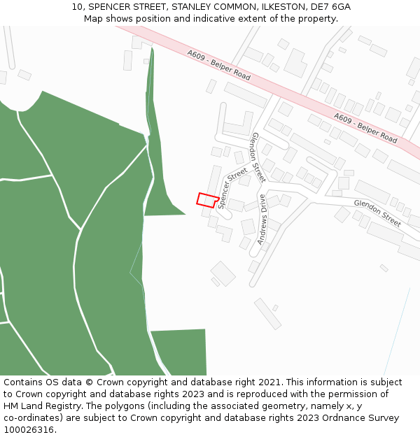 10, SPENCER STREET, STANLEY COMMON, ILKESTON, DE7 6GA: Location map and indicative extent of plot