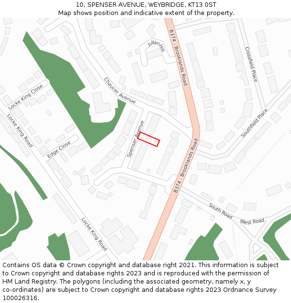 10, SPENSER AVENUE, WEYBRIDGE, KT13 0ST: Location map and indicative extent of plot