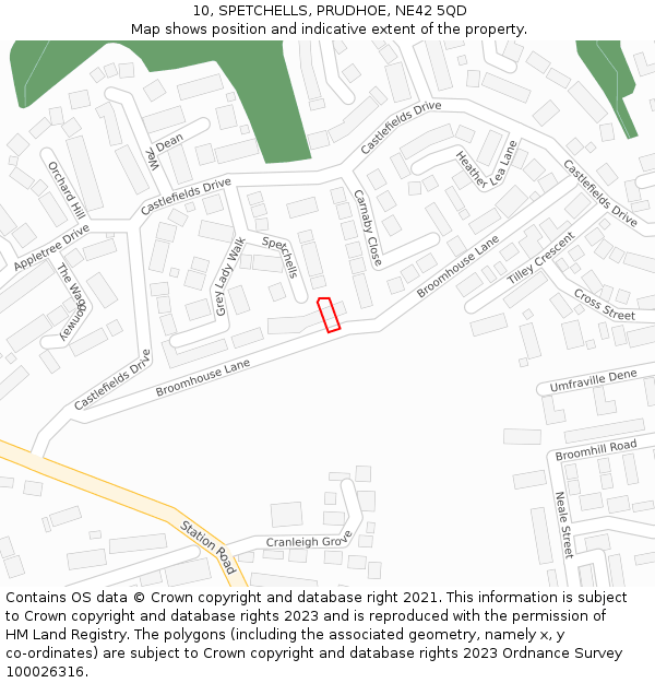 10, SPETCHELLS, PRUDHOE, NE42 5QD: Location map and indicative extent of plot