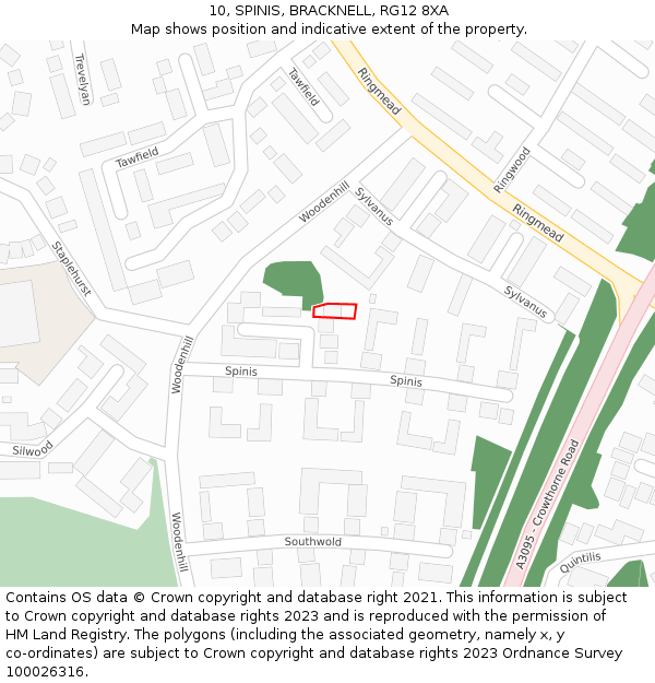 10, SPINIS, BRACKNELL, RG12 8XA: Location map and indicative extent of plot