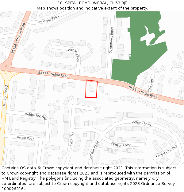 10, SPITAL ROAD, WIRRAL, CH63 9JE: Location map and indicative extent of plot