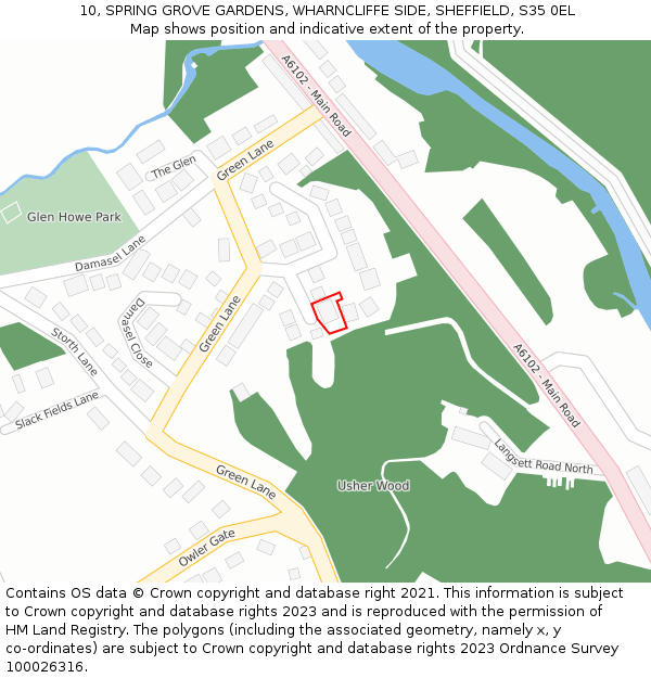 10, SPRING GROVE GARDENS, WHARNCLIFFE SIDE, SHEFFIELD, S35 0EL: Location map and indicative extent of plot