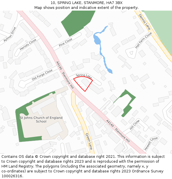 10, SPRING LAKE, STANMORE, HA7 3BX: Location map and indicative extent of plot