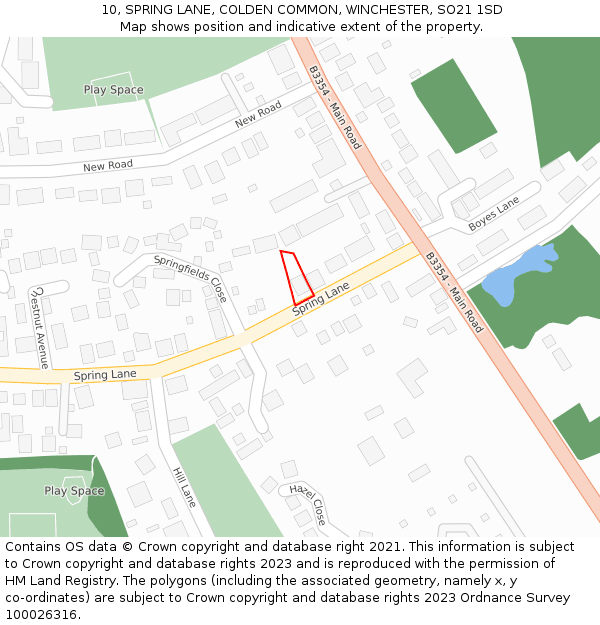 10, SPRING LANE, COLDEN COMMON, WINCHESTER, SO21 1SD: Location map and indicative extent of plot