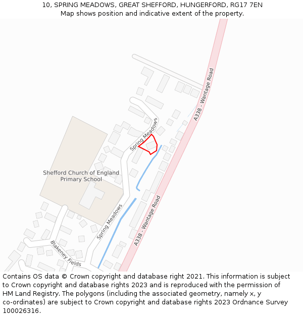 10, SPRING MEADOWS, GREAT SHEFFORD, HUNGERFORD, RG17 7EN: Location map and indicative extent of plot