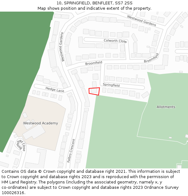 10, SPRINGFIELD, BENFLEET, SS7 2SS: Location map and indicative extent of plot