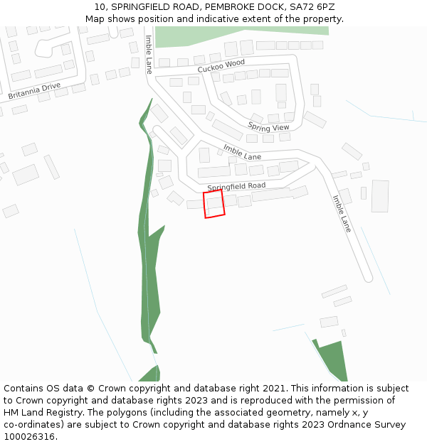 10, SPRINGFIELD ROAD, PEMBROKE DOCK, SA72 6PZ: Location map and indicative extent of plot