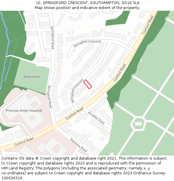 10, SPRINGFORD CRESCENT, SOUTHAMPTON, SO16 5LE: Location map and indicative extent of plot